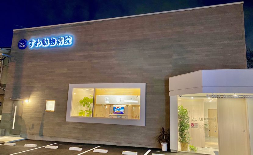 すわ動物病院の夜の外観