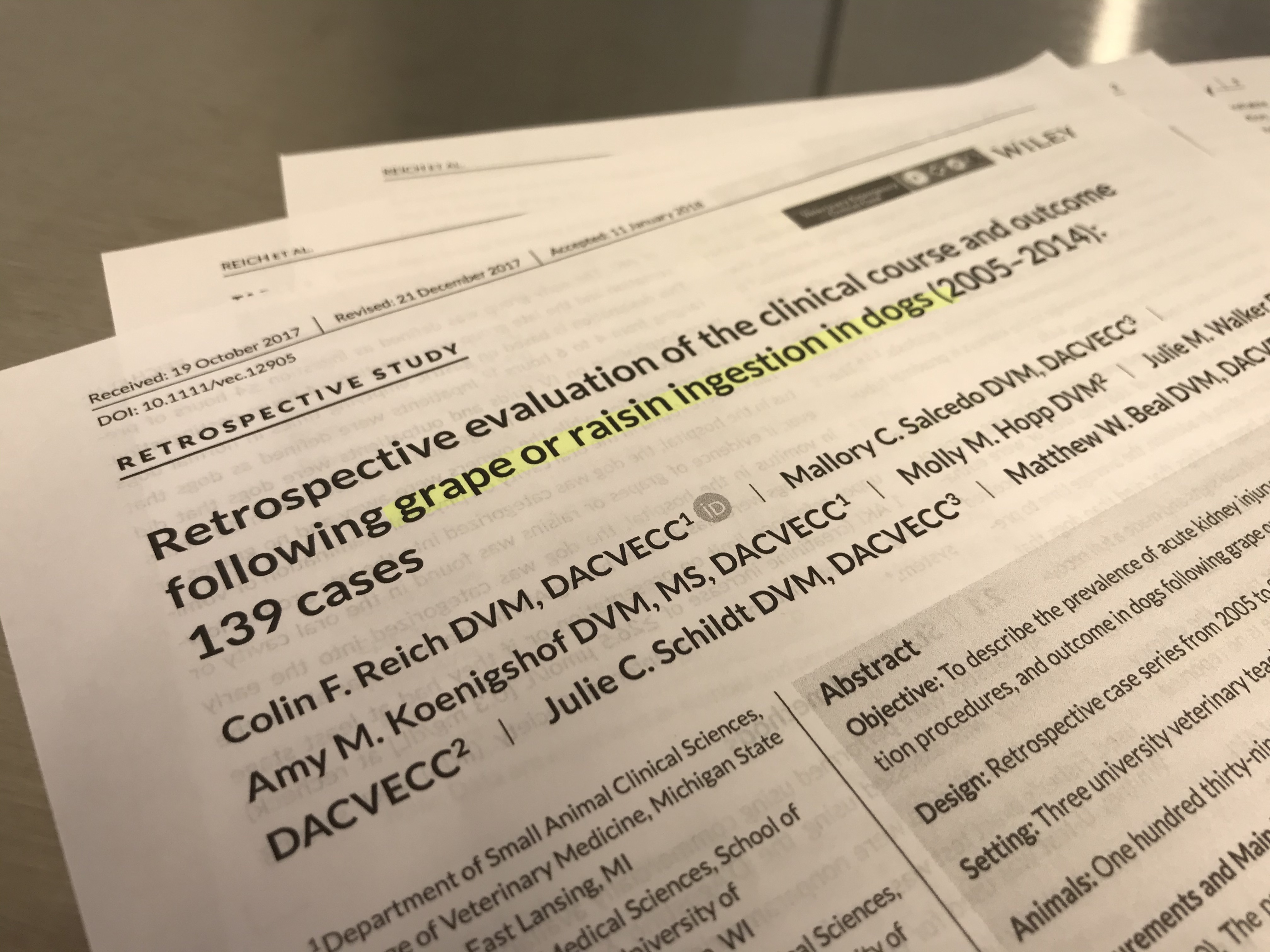 犬のブドウ中毒の論文