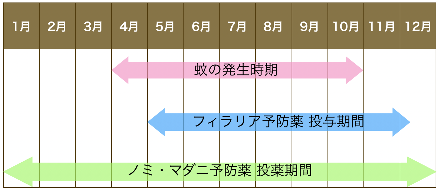 ノミ・マダニ・フィラリアの予防期間