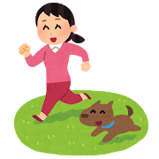 走っている犬と飼い主