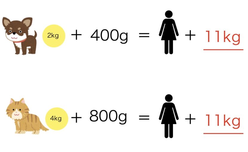犬と猫の体重を人間で換算した場合のイラスト
