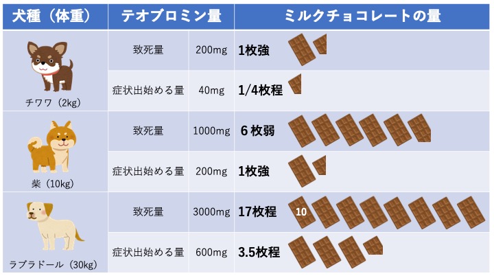 犬のミルクチョコレートの場合のテオブロミンの中毒量