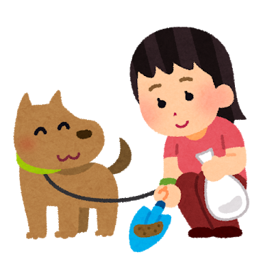 うんちを拾っている犬のイラスト