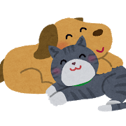 一緒に寝ている犬猫のイラスト