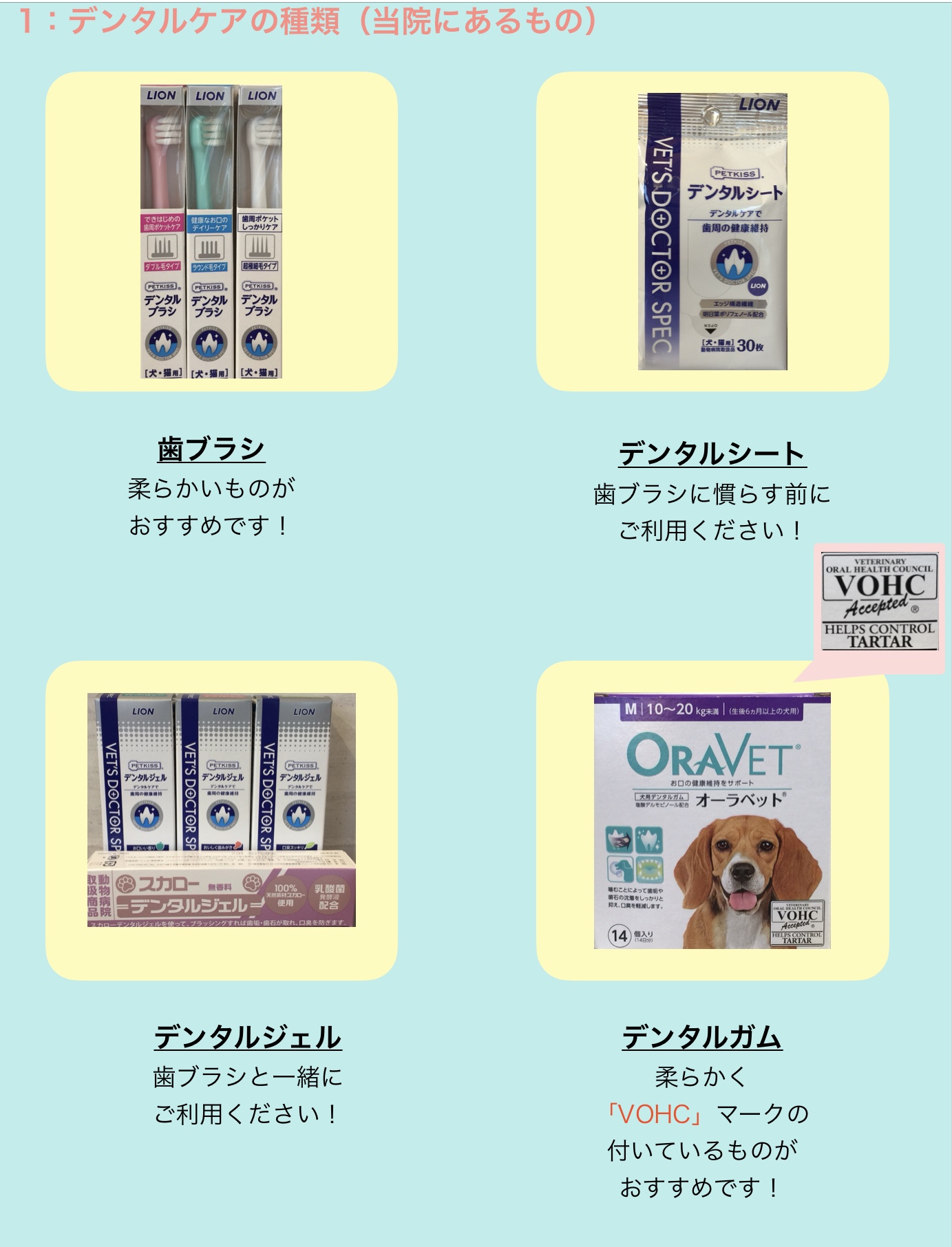 デンタルケアの種類（当院にあるもの）