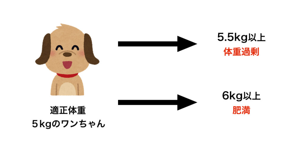 5kgの犬にとっての体重過剰と肥満の基準