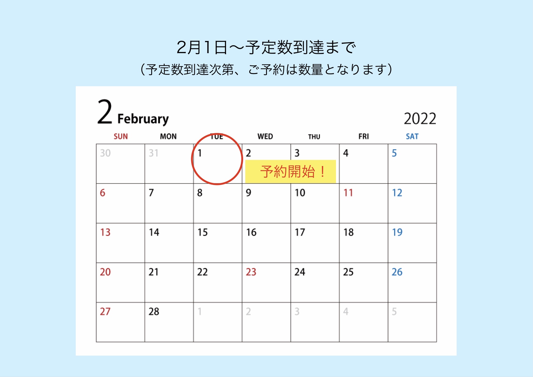 2月1日〜予定数到達まで