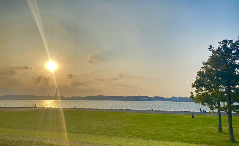 夕日が見える川