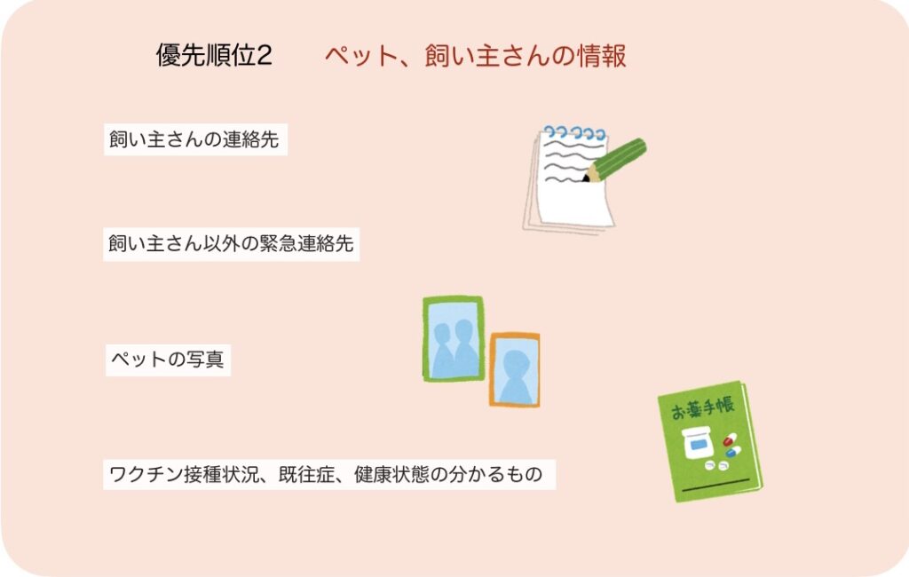 備蓄品の例 優先順位2 ペット、飼い主さんの情報