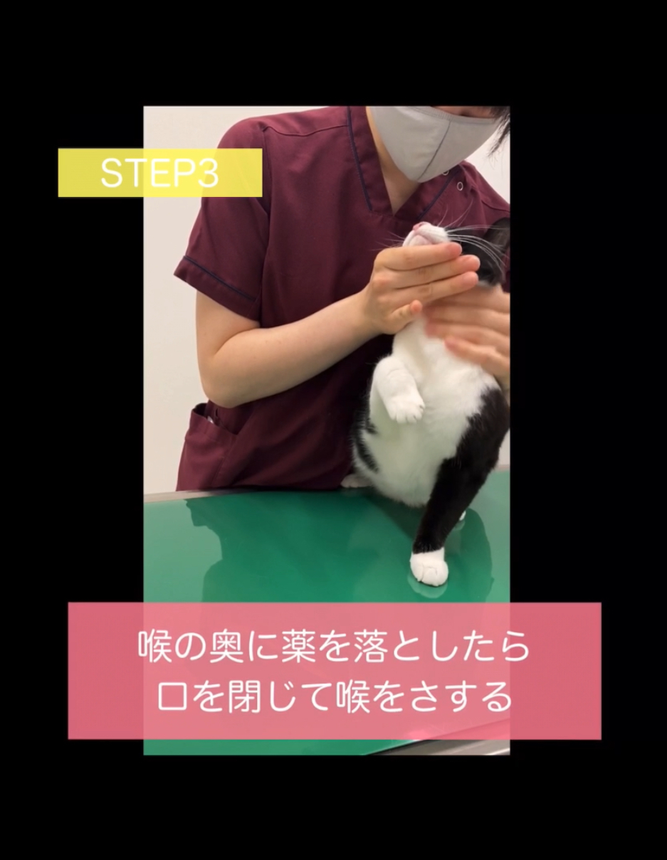 喉の奥に薬を落としたら口を閉じて喉をさする